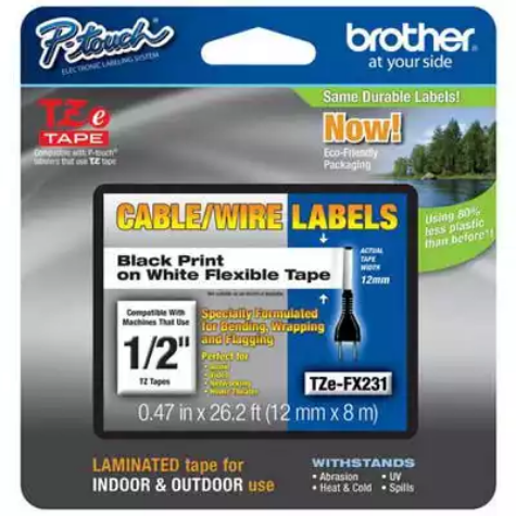 Picture of BROTHER TZE-FX231 FLEXIBLE LABELLING TAPE 12MM BLACK ON WHITE