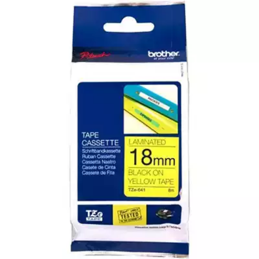 Picture of BROTHER TZE-641 LAMINATED LABELLING TAPE 18MM BLACK ON YELLOW