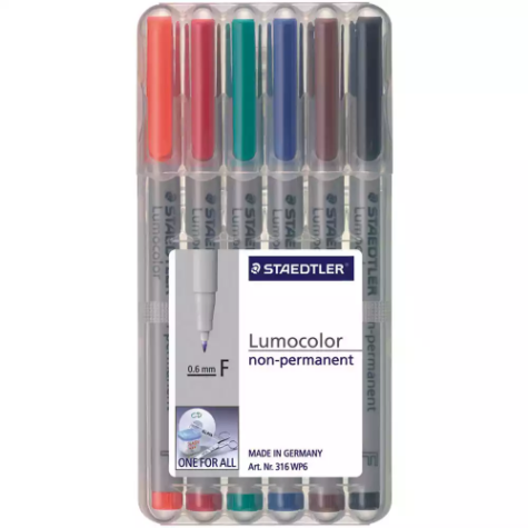 Picture of STAEDTLER 316 LUMOCOLOR NON-PERMANENT MARKER FINE 0.6MM ASSORTED WALLET 6