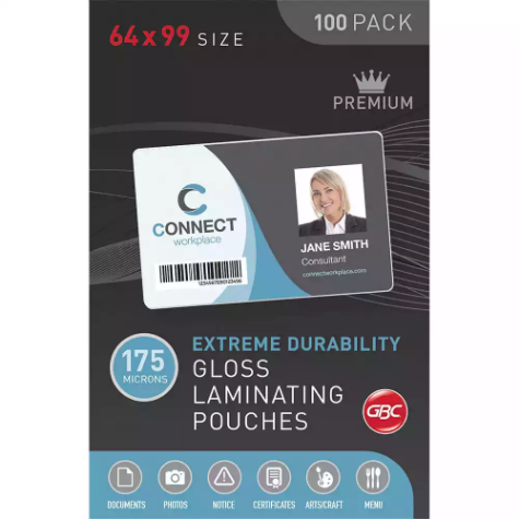 Picture of GBC LAMINATING POUCH 175 MICRON 64 X 99MM CLEAR PACK 100