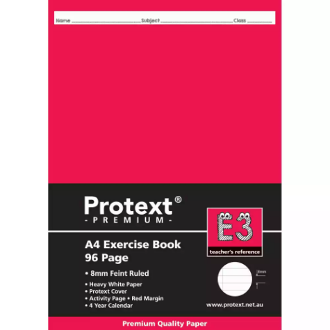 Picture of PROTEXT E3 PREMIUM EXERCISE BOOK RULED 8MM 70GSM 96 PAGE A4 ASSORTED