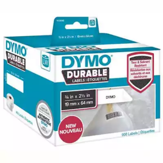 Picture of DYMO 1933085 LW DURABLE LABELS 19 X 64MM BLACK ON WHITE ROLL 900