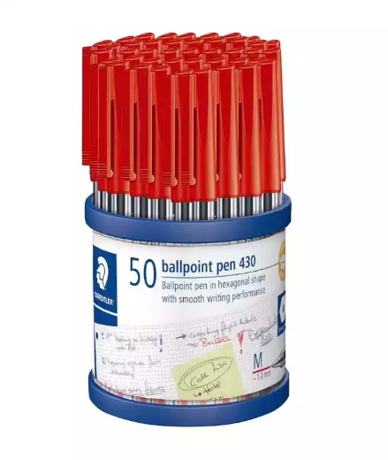 Picture of STAEDTLER 430 STICK BALLPOINT PEN MEDIUM RED CUP 50