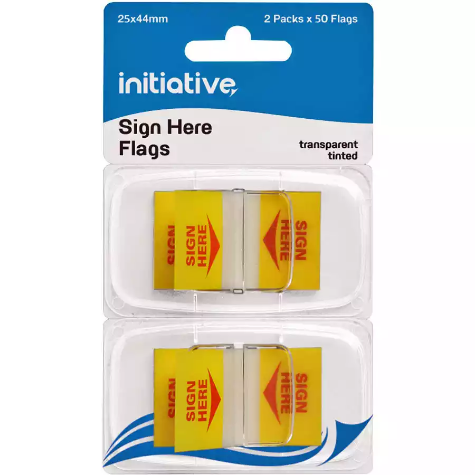 Picture of INITIATIVE TRANSPARENT SIGN HERE FLAGS 25 X 44MM YELLOW PACK 2