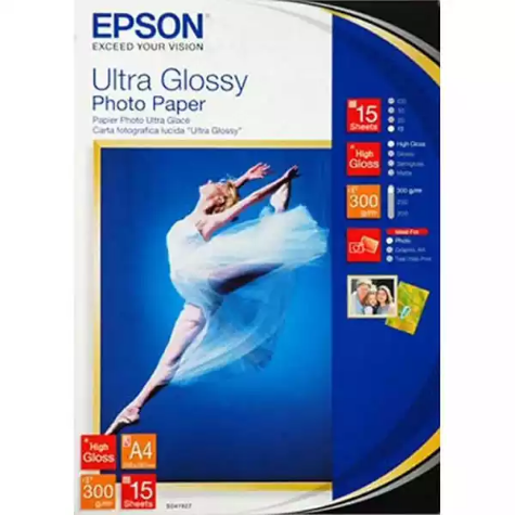 Picture of EPSON C13S041927 ULTRA GLOSSY PHOTO PAPER 300GSM A4 WHITE PACK 15