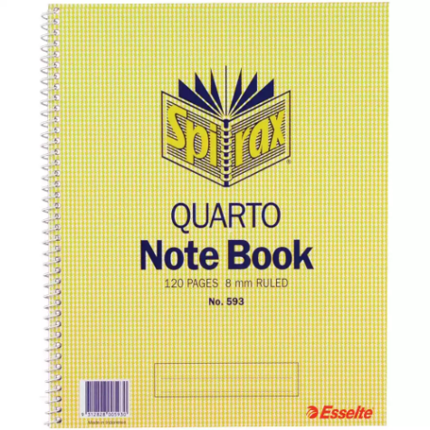 Picture of SPIRAX 593 NOTEBOOK 8MM RULED SPIRAL BOUND SIDE OPEN 120 PAGE QUARTO 252 X 200MM