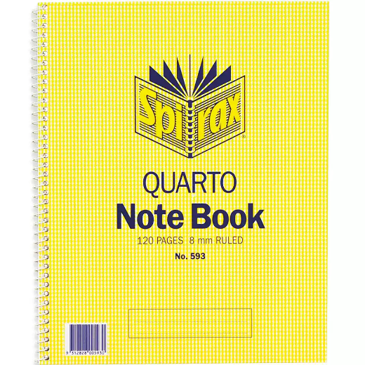 Picture of SPIRAX 593 NOTEBOOK 8MM RULED SPIRAL BOUND SIDE OPEN 120 PAGE QUARTO 252 X 200MM