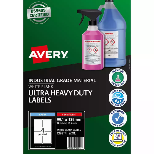 Picture of AVERY 959244 ULTRA-RESISTANT OUTDOOR LABELS 99.1 X 139MM WHITE PACK 10