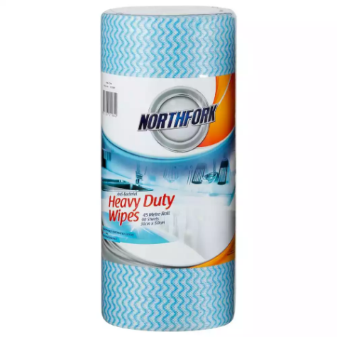 Picture of NORTHFORK HEAVY DUTY ANTIBACTERIAL PERFORATED WIPES 45M ROLL BLUE PACK 90 SHEETS