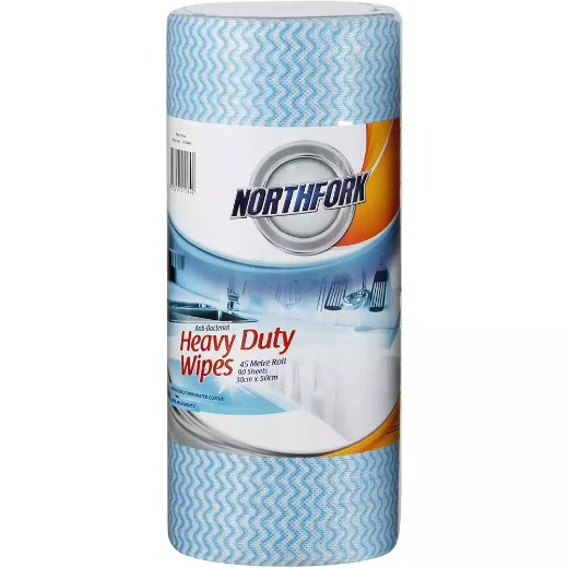 Picture of NORTHFORK HEAVY DUTY ANTIBACTERIAL PERFORATED WIPES 45M ROLL BLUE PACK 90 SHEETS