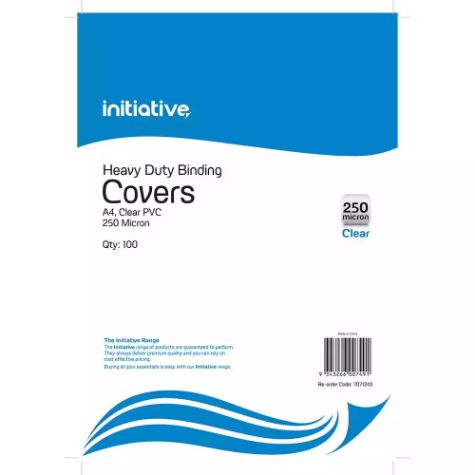 Picture of INITIATIVE BINDING COVER 250 MICRON A4 CLEAR PACK 100