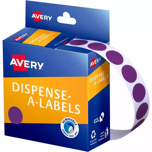 Picture of AVERY 937264 ROUND LABEL DISPENSER 14MM PURPLE BOX 1050