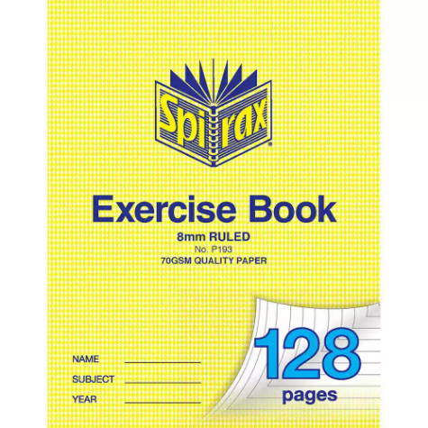 Picture of SPIRAX P193 EXERCISE BOOK RULED 8MM 70GSM 128 PAGE 225 X 175MM