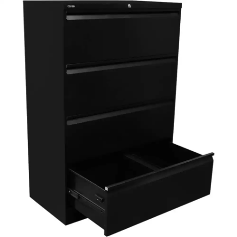 Picture of GO LATERAL FILING CABINET 4 DRAWER HEAVY DUTY 1321 X 900 X 473MM BLACK