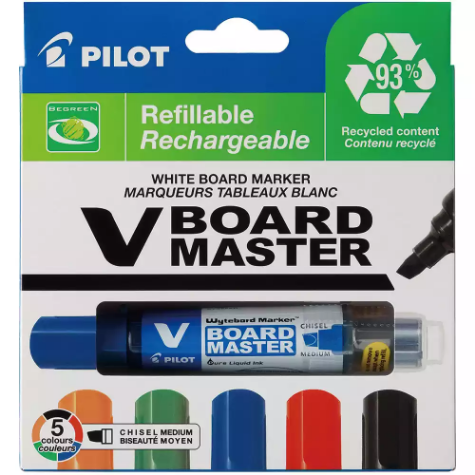 Picture of PILOT BEGREEN V BOARD MASTER WHITEBOARD MARKER CHISEL 6.0MM ASSORTED WALLET 5