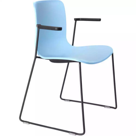 Picture of DAL ACTI CHAIR SLED BASE ARMS BLACK ARM-PADS AND BLACK POWDERCOAT FRAME PALE BLUE POLYPROP SHELL