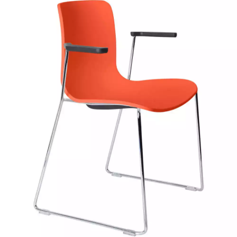 Picture of DAL ACTI CHAIR SLED BASE ARMS BLACK ARM-PADS AND CHROME FRAME ORANGE POLYPROP SHELL