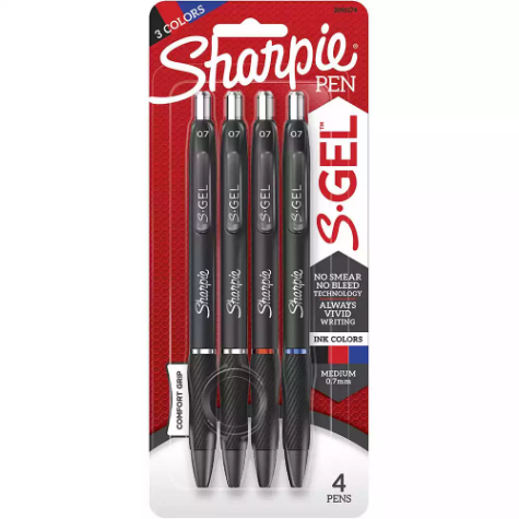 Picture of SHARPIE RETRACTABLE GEL INK PEN 0.7MM ASSORTED PACK 4