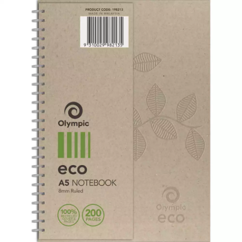 Picture of OLYMPIC ECO RECYCLED NOTEBOOK 8MM RULED 70GSM 200 PAGE A5 NATURAL