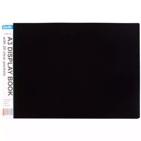 Picture of BANTEX DISPLAY BOOK NON-REFILLABLE LANDSCAPE SPINE INSERT 20 POCKET A3 BLACK