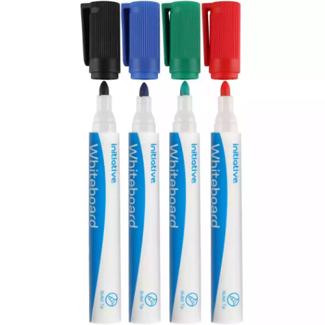 Picture of INITIATIVE WHITEBOARD MARKERS BULLET 2MM ASSORTED WALLET 4