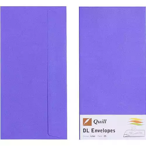 Picture of QUILL DL COLOURED ENVELOPES PLAINFACE STRIP SEAL 80GSM 110 X 220MM LILAC PACK 25