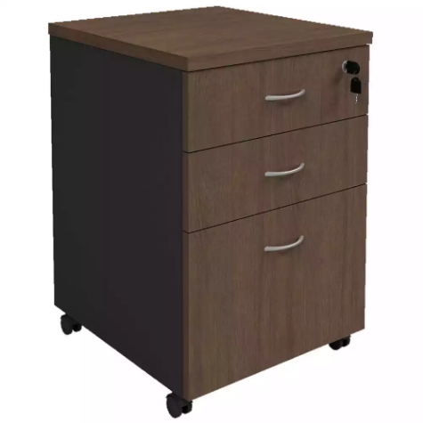 Picture of OM PREMIER MOBILE PEDESTAL 3-DRAWER LOCKABLE 468 X 510 X 685MM REGAL WALNUT/CHARCOAL