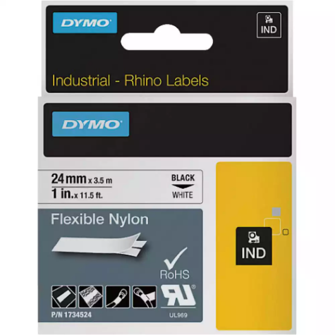 Picture of DYMO SD1734524 RHINO INDUSTRIAL TAPE FLEXIBLE NYLON 24MM BLACK ON WHITE