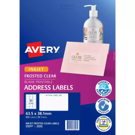 Picture of AVERY 936007 J8560 INKJET LABEL 21UP CLEAR WITH MATT FINSH PACK 25