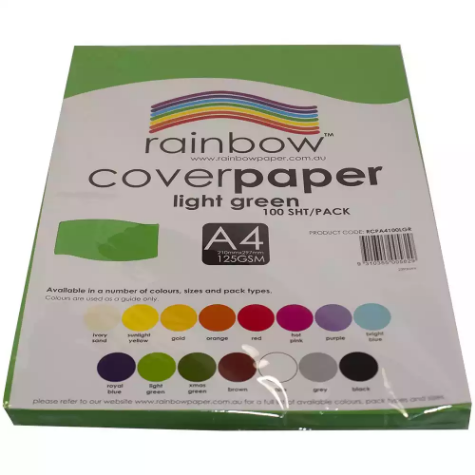 Picture of RAINBOW COVER PAPER 125GSM A4 LIGHT GREEN PACK 100