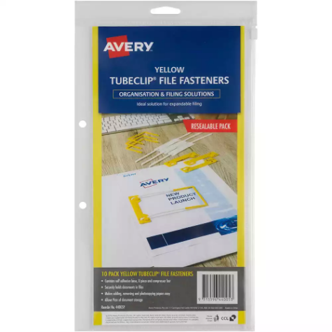 Picture of AVERY 44005Y TUBECLIP FILE FASTENERS YELLOW PACK 10