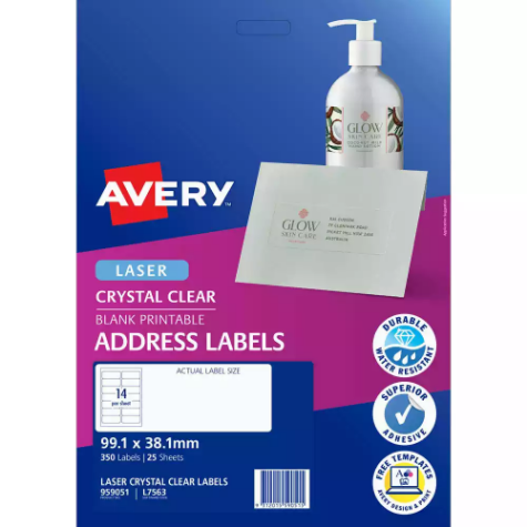 Picture of AVERY 959051 L7563 CRYSTAL CLEAR ADDRESS LABEL LASER 14UP CLEAR PACK 25