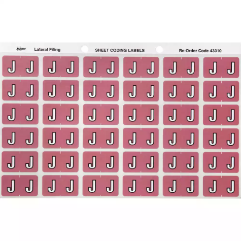 Picture of AVERY 43310 LATERAL FILE LABEL SIDE TAB COLOUR CODE J 25 X 38MM MAUVE PACK 180