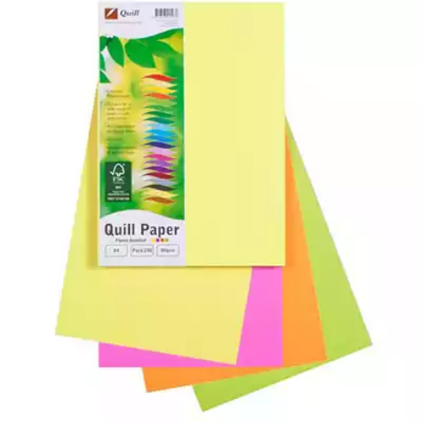 Picture of QUILL COLOURED A4 COPY PAPER 80GSM FLOURO ASSORTED PACK 250 SHEETS