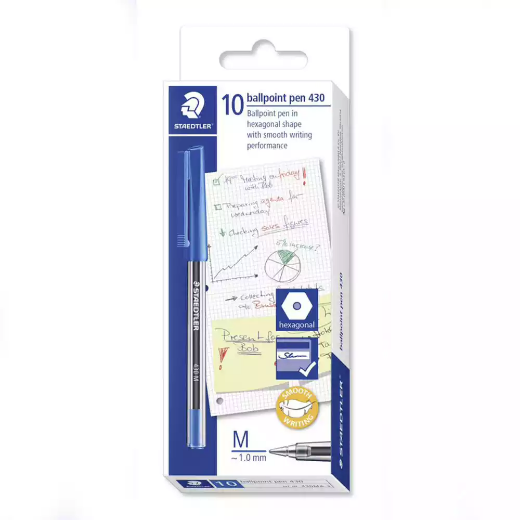 Picture of STAEDTLER 430 STICK BALLPOINT PEN MEDIUM BLUE BOX 10