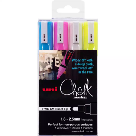 Picture of UNI-BALL CHALK MARKER BULLET TIP 2.5MM ASSORTED PACK 4