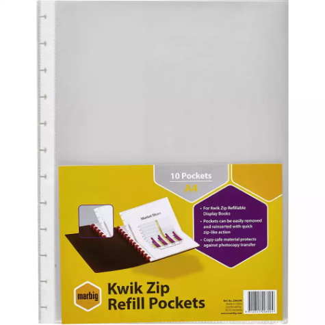 Picture of MARBIG KWIK ZIP DISPLAY BOOK REFILL A4 CLEAR PACK 10