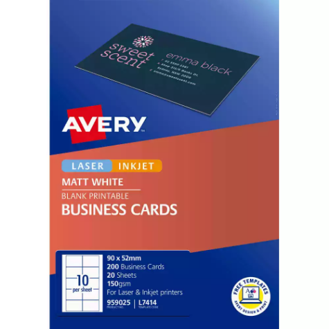 Picture of AVERY 959025 L7414 QUICK CLEAN BUSINESS CARD 150GSM 90 X 52MM MATTE WHITE PACK 200