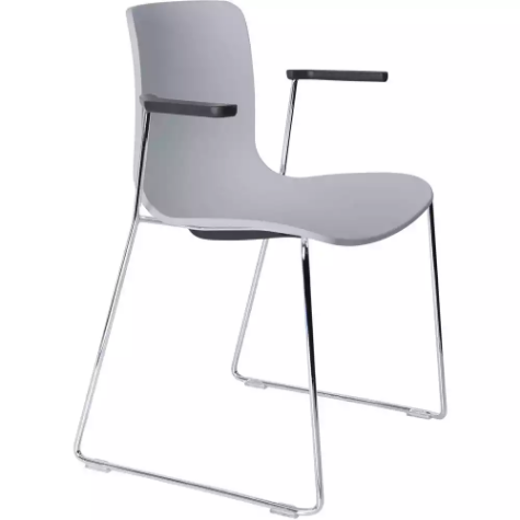 Picture of DAL ACTI CHAIR SLED BASE ARMS BLACK ARM-PADS AND CHROME FRAME LIGHT GREY POLYPROP SHELL