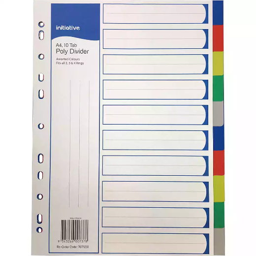 Picture of INITIATIVE DIVIDERS PP 10 TAB A4 ASSORTED COLOURS