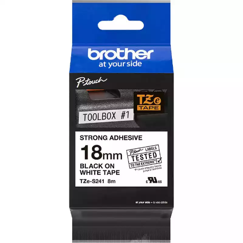 Picture of BROTHER TZE-S241 STRONG ADHESIVE LABELLING TAPE 18MM BLACK ON WHITE