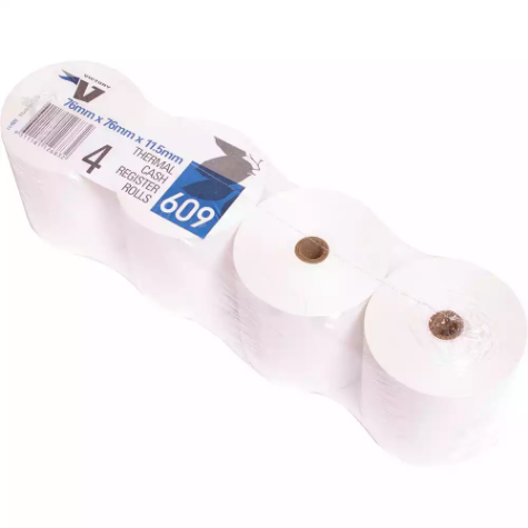 Picture of VICTORY 609 CASH REGISTER ROLL THERMAL 76 X 76 X 11.5MM PACK 4