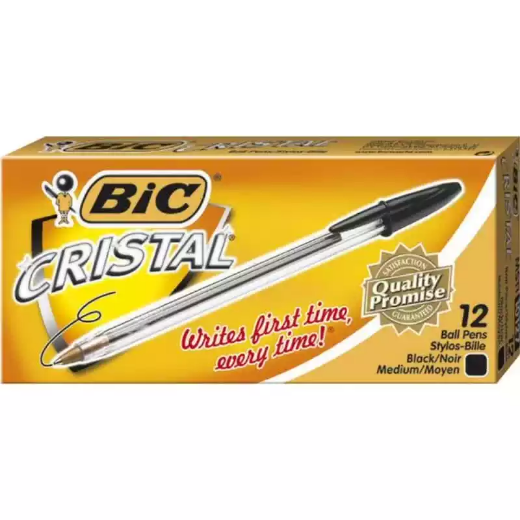 Picture of BIC CRISTAL BALLPOINT PENS MEDIUM BLACK BOX 12