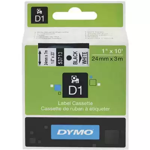 Picture of DYMO 53713 D1 LABELLING TAPE 24MM X 7M BLACK ON WHITE