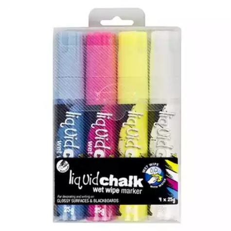 Picture of TEXTA LIQUID CHALK MARKER WET WIPE CHISEL 15MM ASSORTED WALLET 4