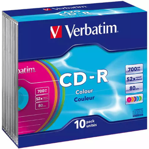 Picture of VERBATIM 41846 CD-R DVD JEWEL CASE 700MB 52X COLOURED PACK 10