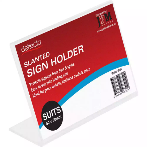 Picture of DEFLECTO SIGN HOLDER SLANTED LANDSCAPE 90 X 60MM CLEAR