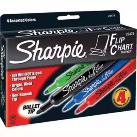 Picture of SHARPIE FLIP CHART MARKER BULLET BROAD 3.0MM ASSORTED PACK 4