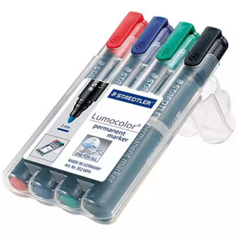 Picture of STAEDTLER 352 LUMOCOLOR PERMANENT MARKER BULLET 2.0MM ASSORTED WALLET 4