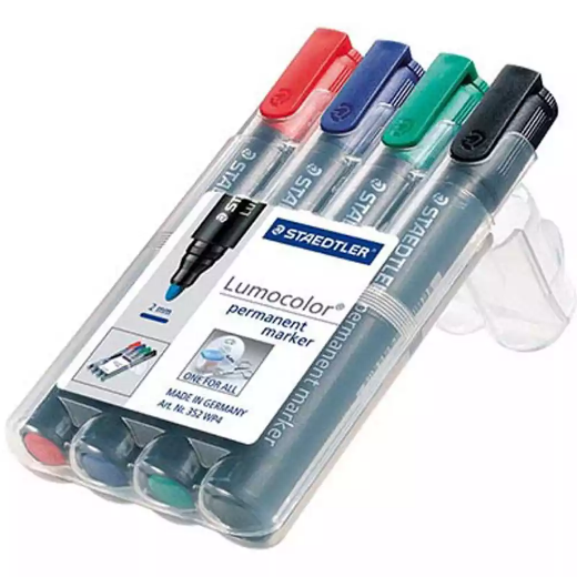 Picture of STAEDTLER 352 LUMOCOLOR PERMANENT MARKER BULLET 2.0MM ASSORTED WALLET 4